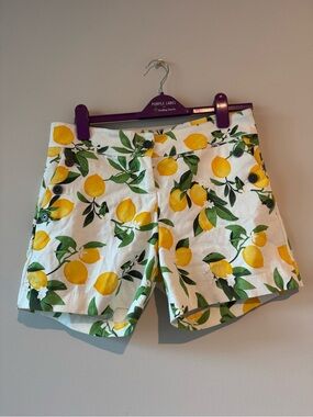 Isaac Mizrahi White Cotton Shorts with Yellow Lemon & Green Leaf Print